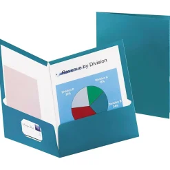 Oxford Two-Pocket Laminated Folder, 100-Sheet Capacity, Metallic Teal, 25/Box New