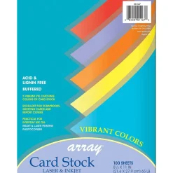 Sale Array 65 lb. Cardstock Paper, 8.5" x 11", Assorted Colors, 100 Sheets/Pack, 2 Packs/Bundle (PAC101167) Card Stock