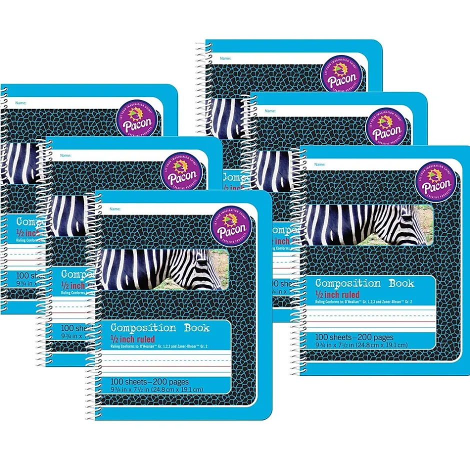 Pacon Composition Notebooks, 9.75" x 7.5", Wide Ruled, 100 Sheets, Blue, 6/Bundle (PAC2429-6) Discount