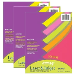 Best Hyper Computer Paper, 8.5" x 11", 5 Assorted Colors, 100 Sheets/Pack, 3 Packs (PAC101155-3) Classroom Paper