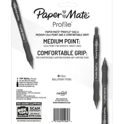 Paper Mate Ballpoint Pen, Profile Retractable Pen, Medium Point, Assorted Ink, 8 Count (2097014)