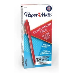 Paper Mate ComfortMate Ultra Retractable Ballpoint Pen, Medium Point, Red Ink, Dozen (6320187) Clearance