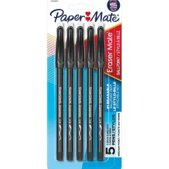 Paper Mate Eraser Mate Erasable Ballpoint Pen, Medium Point, Black Ink, 5/Pack (3163558PP) Best