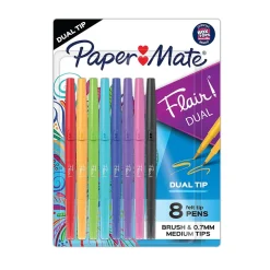 Paper Mate Flair DUAL Felt Pens, Twin Tip Point, Assorted Ink, 8/Pack (2181604) Clearance
