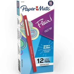 Paper Mate Flair Felt Pen, Medium Point, 0.7mm, Red Ink, Dozen (8420152) Online