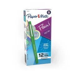 Paper Mate Flair Felt Pen, Medium Point, Green Ink, Dozen (8440152) New