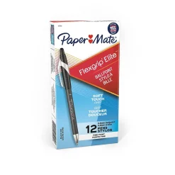 Paper Mate FlexGrip Elite Retractable Ballpoint Pen, Fine Point, Black Ink, Dozen (85582) Outlet
