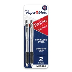 Paper Mate Profile Metal Barrel Retractable Ballpoint Pen, Medium Point, Black Ink, 2/Pack (2130513) Best