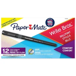 Paper Mate Write Bros. Grip Ballpoint Pen, Medium Point, Black Ink, Dozen (8807987) New
