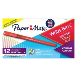 Paper Mate Write Bros. Grip Ballpoint Pen, Medium Point, Red Ink, Dozen (8808187) Outlet