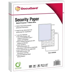 Best DocuGard Advanced 8.5" x 11" Security Paper, 24 lbs., Blue, 500 Sheets/Ream, 2500/Carton (04546) Security & Carbon