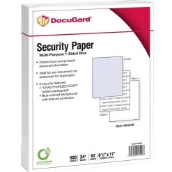 Clearance DocuGard Standard 8.5" x 11" Security Paper, 24 lbs., Blue, 500 Sheets/Ream, 2500/Carton (04540) Security & Carbon