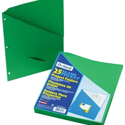 Pendaflex Essentials Slash Pocket Project Folders, 3 Holes, Letter, Green, 25/Pack New