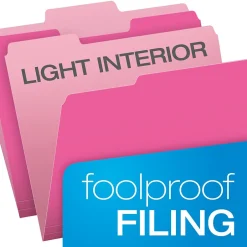 Pendaflex Recycled File Folder, 1/3-Cut Tab, Letter Size, , 100/Box (42101/3PIN) Pink