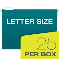 Pendaflex Recycled Hanging File Folders, 1/5 Tab, Letter Size, Teal, 25/Box (81614) Clearance