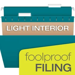 Pendaflex Recycled Hanging File Folders, 1/5 Tab, Letter Size, Teal, 25/Box (81614) Clearance