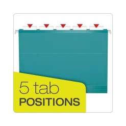 Pendaflex Reinforced Hanging File Folders, 1/5 Tab, Letter Size, Aqua, 25/Box (PFX 4152 1/5 AQU) Teal Clearance