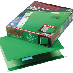 Pendaflex Reinforced Recycled Hanging File Folder, 2" Expansion, 5-Tab Tab, Letter Size, Bright , 25/Box Green