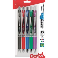 Pentel EnerGel RTX Gel Pens, Bold Point, Assorted Ink, 5/Pack (BL80BP5M) Best