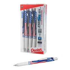 Pentel Stars & Stripes Edition EnerGel RTX Liquid Gel Pens, Medium Point, Black Ink, Dozen (BL77USA-A) Online