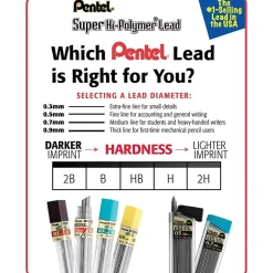 Pentel Super Hi-Polymer Lead Refill, 0.5mm, 30/Leads, 3/Pack (C25BPHB3-K6) Clearance
