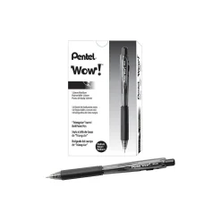 Pentel WOW! Retractable Ballpoint Pens, Medium Point, Black Ink, Dozen (BK440-A) Hot