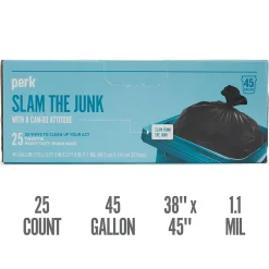 Perk ™ 45 Gallon Kitchen Industrial Trash Bag, 45" x 38", Low Density, 1.1 mil, Black, 25 Bags/Box (PK56748)
