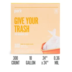 Perk ™ 10 Gallon Kitchen Trash Bag, 24" x 24", High Density, 0.36 mil, Clear, 300 Bags/Box (PK56746)