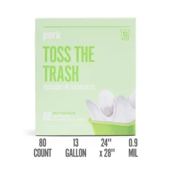 Perk ™ 13 Gallon Kitchen Trash Bag, 28" x 24", Low Density, 0.9 mil, White, 80 Bags/Box (PK56749)