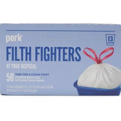 Perk ™ 13 Gallon Kitchen Trash Bag, 28" x 24", Low Density, 0.9 mil, White, 50 Bags/Box, 6 Boxes/Carton (PK56745CT)