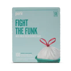 Perk ™ 13 Gallon Scented Kitchen Trash Bag, 28" x 24", Low Density, 0.9 mil, White, 100 Bags/Box (PK56751)
