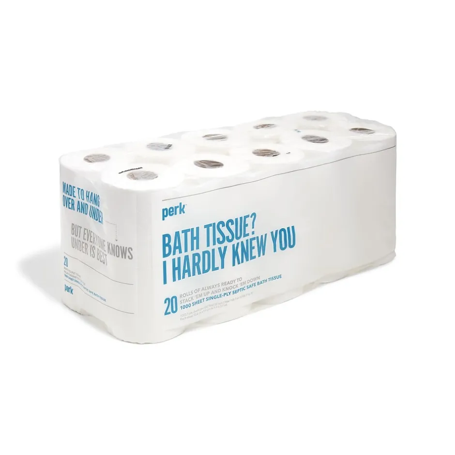 Perk ™ Septic Safe Toilet Paper, 1-ply, White, 1000 Sheets/Roll, 20 Rolls/Pack (PK55153)