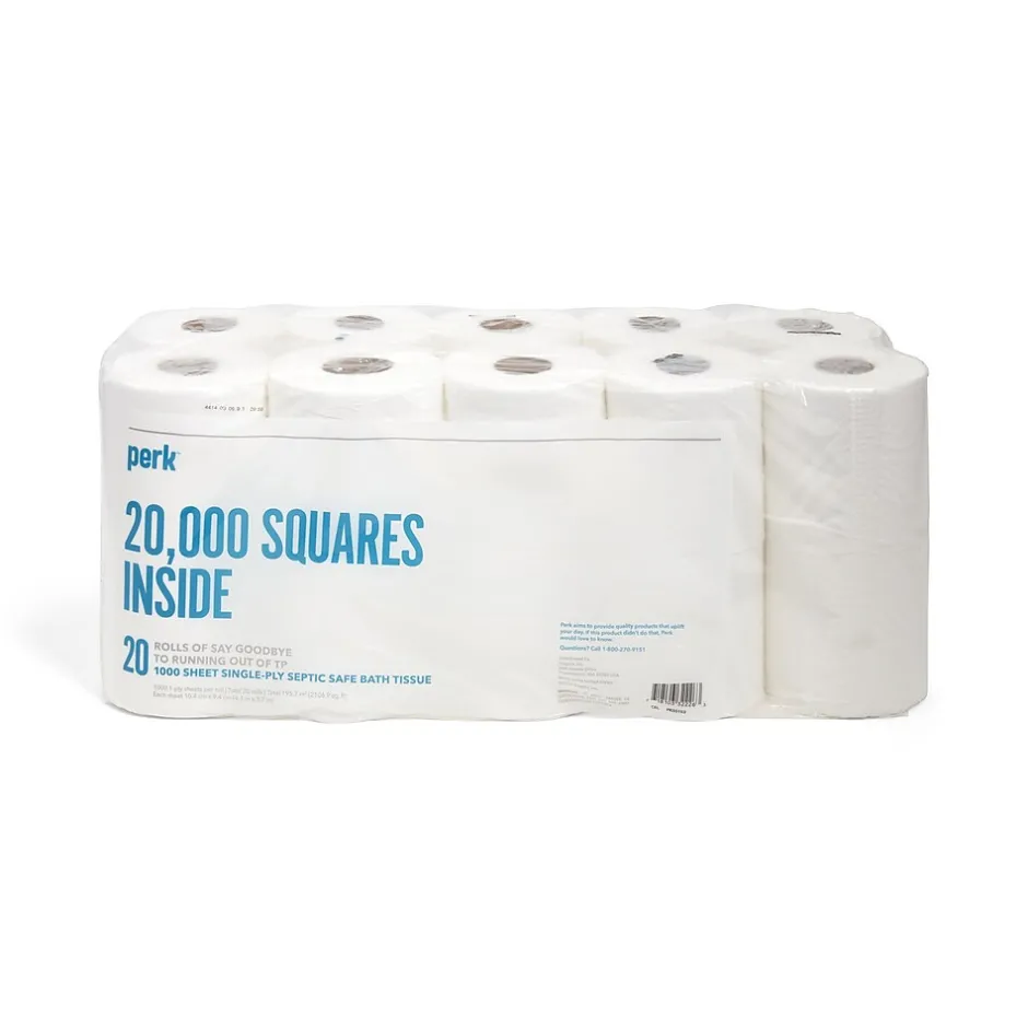 Perk ™ Septic Safe Toilet Paper, 1-ply, White, 1000 Sheets/Roll, 20 Rolls/Pack (PK55153)