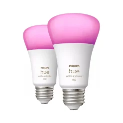 Smart Bulbs<Philips Hue 60W Equivalent A19 LED Smart Light Bulb, Warm White, 2/Pack (548610)