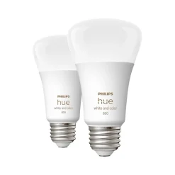 Smart Bulbs<Philips Hue 60W Equivalent A19 LED Smart Light Bulb, Warm White, 2/Pack (548610)