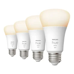 Smart Bulbs<Philips Hue 60W Equivalent A19 LED Smart Light Bulb, Warm White, 4/Pack (476977)