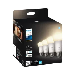 Smart Bulbs<Philips Hue 60W Equivalent A19 LED Smart Light Bulb, Warm White, 4/Pack (476977)