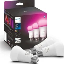 Smart Bulbs<Philips Hue 60W Equivalent E26 LED Smart Bulb, White And Color Ambiance, 3/Pack (562785)