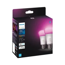 Smart Bulbs<Philips Hue White Light Bulb, A21 16 Million Colors 10.5W E26, 2/Pack (563361)
