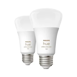 Smart Bulbs<Philips Hue White Light Bulb, A21 16 Million Colors 10.5W E26, 2/Pack (563361)