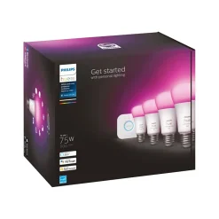 Smart Bulbs<Philips Hue White Starter Kit, A19 16 Million Colors 10.5W E26 (563296)