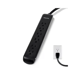Surge Protectors & Power Strips<Philips 6-Outlet Surge Protector, 10', Black (SPP6110BC/37)