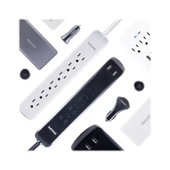 Surge Protectors & Power Strips<Philips 6-Outlet Surge Protector, 4', White (SPP3064WE/37)