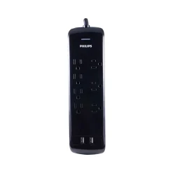 Surge Protectors & Power Strips<Philips 7-Outlet 2-USB Port Surge Protector, Black (SPP6270BC/37)