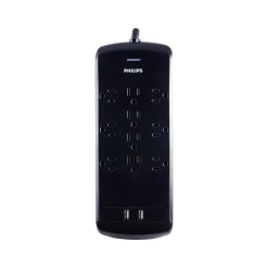 Surge Protectors & Power Strips<Philips 10-Outlet 4-USB Port Surge Protector, 6', Gray/Black (SPP6710BC/37)