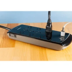 Surge Protectors & Power Strips<Philips 10-Outlet 4-USB Port Surge Protector, 6', Gray/Black (SPP6710BC/37)