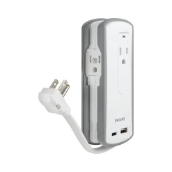 Surge Protectors & Power Strips<Philips 2-Outlet 2-USB Port Surge Protector, 1', Gray/White (SPP2111WA/37)