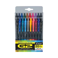 Pilot G2 Retractable Gel Pens, Fine Point, Assorted Inks, 20/Pack (G2720006-CB) New