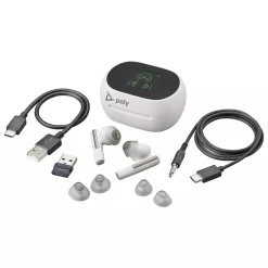 Poly Plantronics Voyager Free 60+ UC Wireless Noise Cancelling Bluetooth Earbuds, USB-A, UC Certified, White Sand (7Y8G5AA)