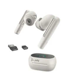 Poly Plantronics Voyager Free 60+ UC Wireless Noise Cancelling Bluetooth Earbuds, USB-C, UC Certified, White Sand (7Y8G6AA)